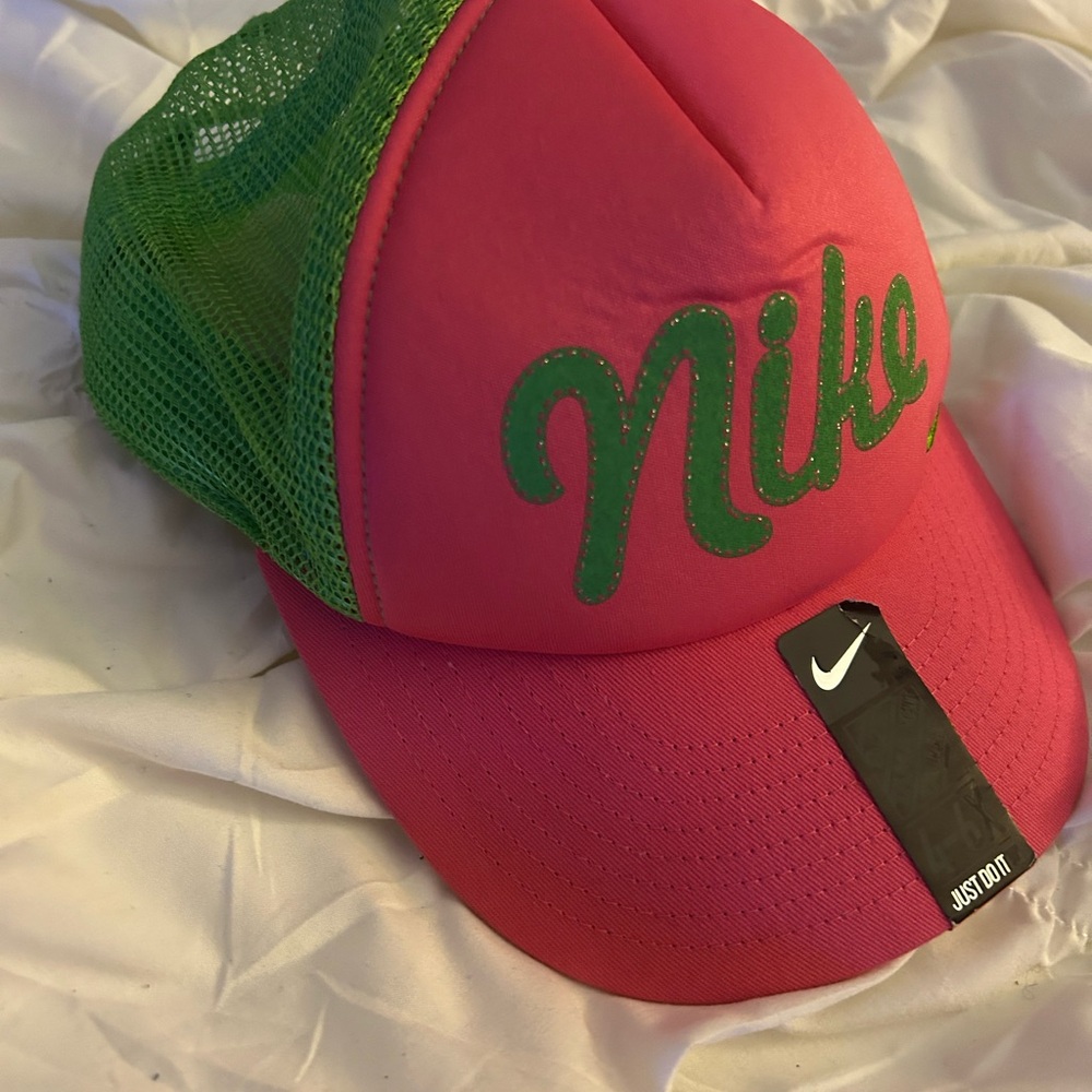 Nike Pink and Green Trucker Hat